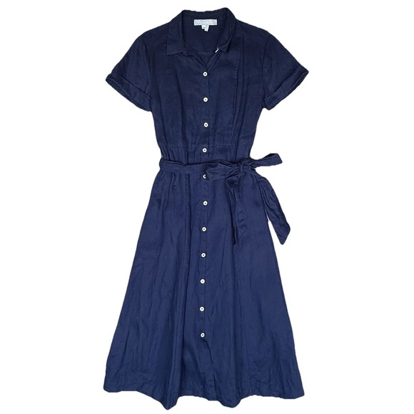 Hill House Linen Midi Lily Shirt Dress Womens XS Blue Quiet Luxury Pockets - Picture 2 of 7